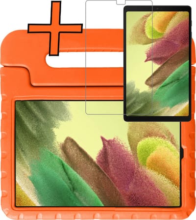 Hoesje - Geschikt voor Samsung Galaxy Tab A7 Lite - Met Screenprotector - Kinderhoes Shockproof Bumper - Kidsproof Case - Tablet Hoes - Kinder Hoes Cover - Oranje
