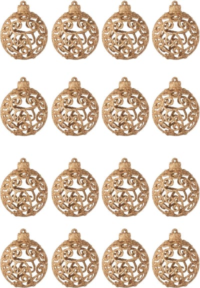 J-Line kerstbal Barok - kunststof - perzik - doos van 16