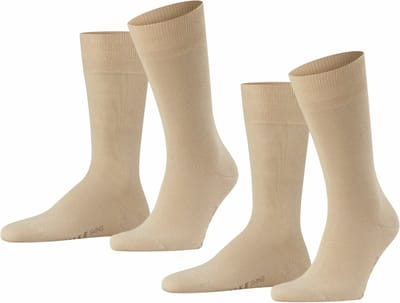 FALKE Swing 2-Pack eenkleurig katoen multipack sokken heren beige - maat 43-46