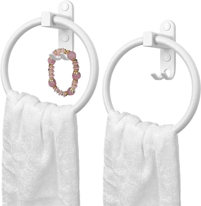 Witte handdoekhangers met haak - Set van 2 voor badkamer en keuken, ruimtebesparend en stijlvol