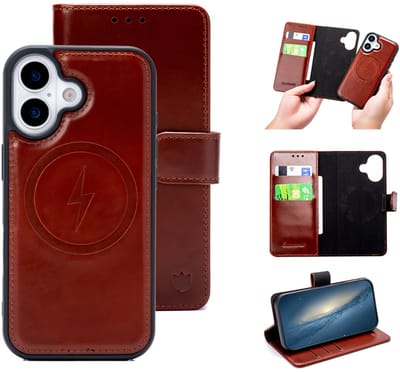 Casemania Echt Leren Hoesje Geschikt voor Apple iPhone 17 - Chestnut Brown - Geschikt voor MagSafe - Leer 2 in 1 Magnetisch Afneembare Book Case - Portemonnee Telefoonhoesje met Pasjeshouder