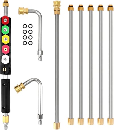 Hoge drukreiniger verlengstang 4000PSI met 6 spuitmonden, 10 rubber ringen en 1/4" snelle koppeling, reinigingsaccessoires voor optimale prestaties