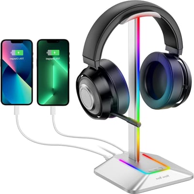 RGB Hoofdtelefoonhouder met USB Type-C Oplader en Universele Gegevensoverdracht voor Gaming Hoofdtelefoons en Accessoires
