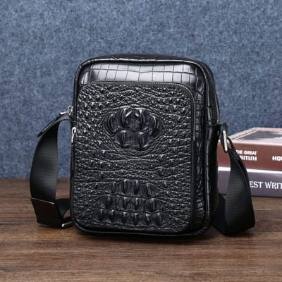 Krokodillenbotpatroon Heren Kleine Schoudertas, Modieuze Kleine Crossbody Tas, Kleine Rugzak voor Buiten/Zakendistrict zwart