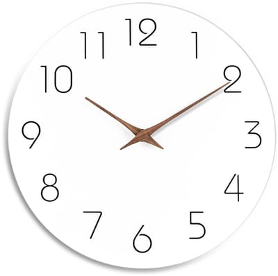 TOVBMUP Wandklok - Muurklok - Klok - Keukenklok - Stil uurwerk - Wandklok met cijfers - Diameter 25 cm - Wit