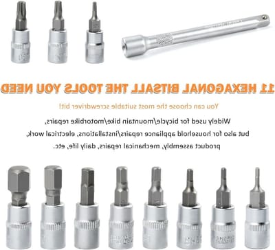 Koppelbare momentsleutel voor fietsen en motoren 1/4 inch, 1-25 Nm met verlengstukken H2-H10, T10-T30