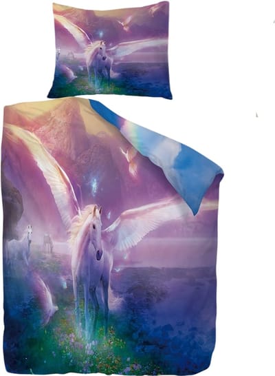Ulticool - Dekbedovertrek - Beddengoed Eenhoorn Unicorn Paard Regenboog - 140 x 200 cm - Kussensloop 60 x 70 cm - voor Dekbed 1 Persoons Kamer - Decoratie Slaapkamer Accessoires Kinderen Jongen Meisje - Roze Blauw - Kind
