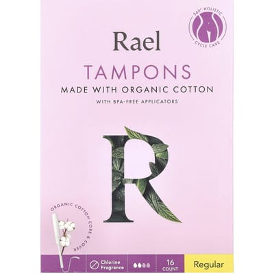 Rael, Tampons en coton biologique, réguliers, sans parfum, 16 unités white