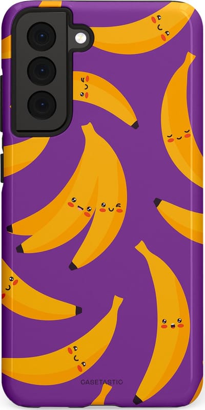 Casetastic Hoesje Geschikt voor Samsung S21 FE - Stijlvolle Beschermende Duo-layer Case - Kawaii Bananen