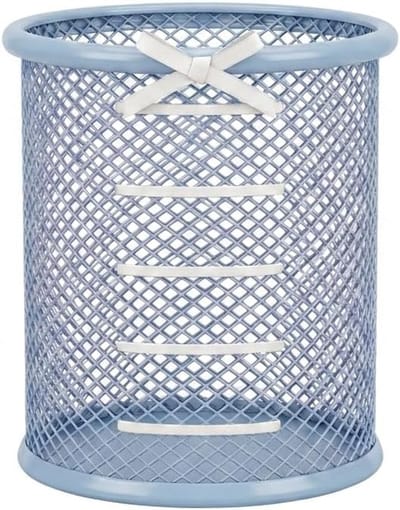 Decoratieve Metalen Pennenhouder met Strik - Balletcore Bureau Organizer - Mesh Make-up en Pennen Opbergcup - Kawaii Bureau Accessoire voor Studenten en Kantoor