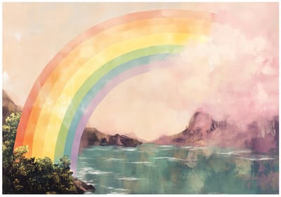 WALLARENA - Fotobehang - 150x105 cm - fotobehang voor meisjes met een regenboog en een meer van vliesbehang