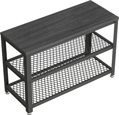 VASAGLE - Schoenenrek - Schoenenbank met 2 Roosterplanken - Opbergrek voor Schoenen - Voor Hal Woonkamer