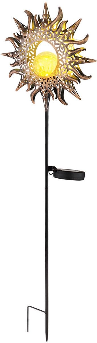 Tuindecoratie voor buiten Zon staande tuinlampen op zonne-energie, Crackle glazen bol, roestkleurig, LED warm wit, BxH 24,2x81,5 cm