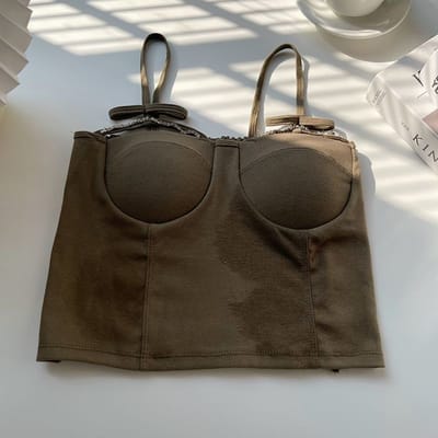 Halter Vest Dames Geïntegreerde Beugel Pad Push-up Beugel Ondergoed Anti-licht Buitenkleding Top Kort M kaki