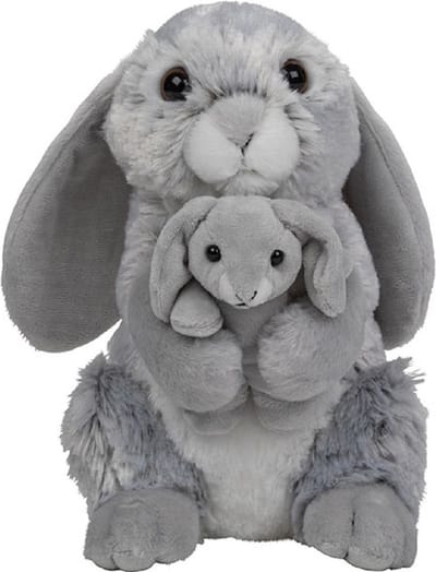 Nature Planet Pluche familie Konijnen knuffels - 22 cm - moeder en kind - grijs - speelgoed cadeau