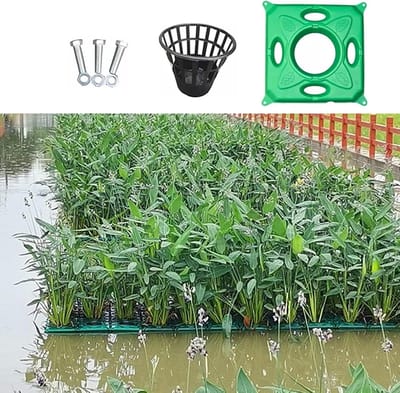 Drijvende plantenmand - Vijver eiland - Waterplanten kweken - Flexibel ontwerp - 33x33x6 cm - Groen