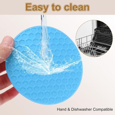 Allecta - Siliconen onderzetters met houder, ronde placemats (8 stuks) - Blauw, 10 cm, antislip, hittebestendig, wasbaar, tafeldecoratie