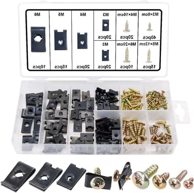 Assortiment van 170 Stuks U-Type Lichaamsklemmen met Bevestigingsschroeven en Moeren in Zwart