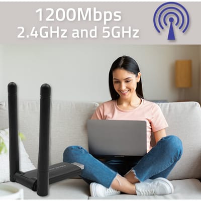 Qoltec externe netwerkkaart |   DUAL Wi-Fi High-Speed USB-adapter |   2 x 2dBi |   AC-norm |   USB 3.0 |   1200 MB/s |   2,4 GHz |   5GHz