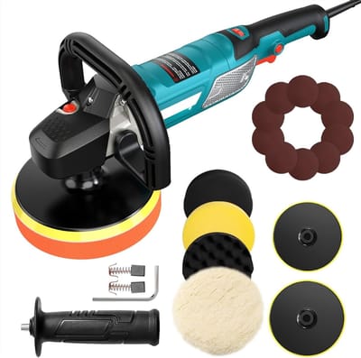 YOR® Polijstmachine - Poetsmachine Auto Met 6 Snelheden - 6 Polijstschijven – Poliermachine 1500W – Polijstmachines – Polijst Set- Blauw - 45cm x 20cm x 18cm