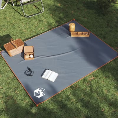 vidaXL - Picknickkleed - met - haringen - 205x155 - cm - grijs - en - oranje