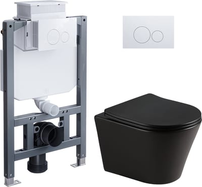 HOROW Wandtoilet - Complete toiletset, incl. 82cm inbouwreservoir - Matzwart Wandtoilet