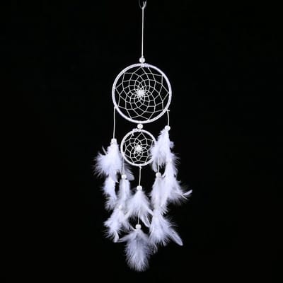 Witte Dromenvanger met Veren en Houten Kralen voor Wanddecoratie, Raamdecoratie en Geluidseffecten