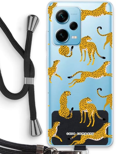 Case Company® - Hoesje met koord geschikt voor Xiaomi Redmi Note 12 Pro Plus hoesje met Koord - Luipaard - Telefoonhoesje met Zwart Koord - Bescherming aan alle Kanten en Over de Schermrand