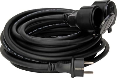 Verlengkabel 10 meter Zwart IP44 met 2x Geaarde Koppeling voor Buiten
