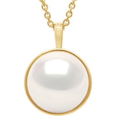 Halsketting met Bead Pendant Gele Gouden Omgeving Strak - Echte Gecultiveerde Ziltwaterparel Knop 10-11 mm