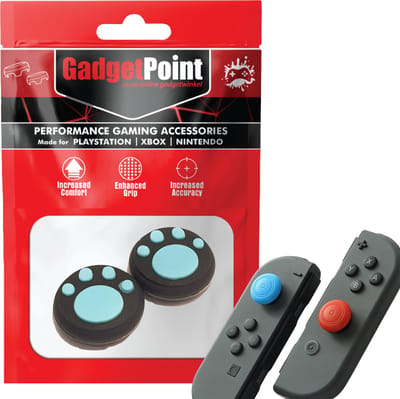 Gadgetpoint - Thumb Grips voor Nintendo Switch Joy-Con Controllers - Gaming Thumbgrips - Performance Anti-Slip Thumbsticks - Bescherming Accessoires - Pootjes - Zwart met Lichtblauw