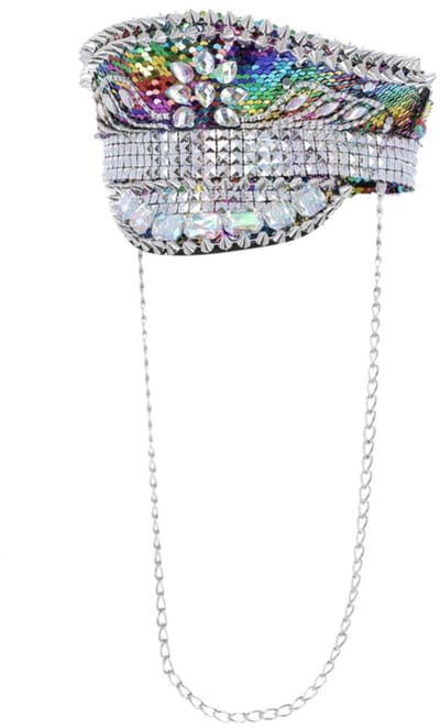 Fever Deluxe Sequin Studded Captains Hat, Rainbow Volwassenen Unisex Multi Kleuren Bekende personages Maat One size