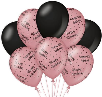 BTH - Latex Ballonnen - Happy Birthday - Rose-Zwart - Ballonnen - Verjaardag - 90 Jaar Versiering Verjaardag - Decoratie