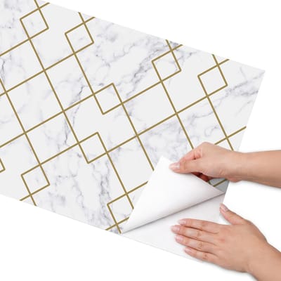 Coloray Meubel Wrap Folie - Wit Meubelfolie - 50x100 cm - Decoratiefolie Zelfklevend Marmergeometrie - Meubelfolie Zelfklevend - Minimalist Meubelfolie - Wrapfolie Keuken - Wanddecoratie - Achtergronden en patronen