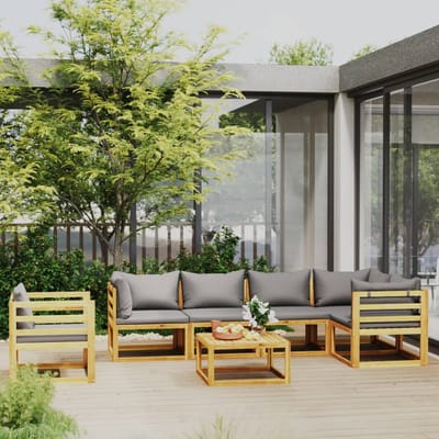 vidaXL - 7-delige - Loungeset - met - kussens - massief - acaciahout