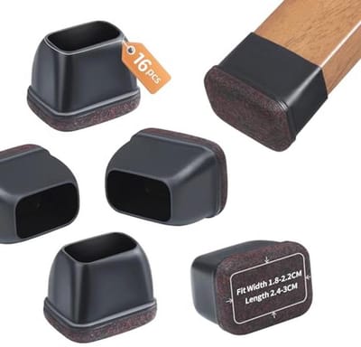16 Stuks Rectangulaire Silicone Stoelpootdoppen met Vilt - Zwart