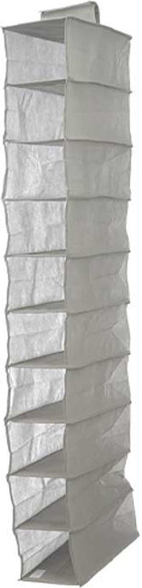 Kipit Kledingkast organizer - 10 vaks - grijs - 15 x 28 x 118 cm - ruimtebesparend/hangend