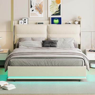 Tweepersoonsbed met opbergruimte, LED-verlichting en draadloos opladen 160x200 cm