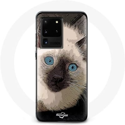 Case voor Samsung Galaxy S20 Ultra Zwart-witte Siamese kat met blauwe ogen