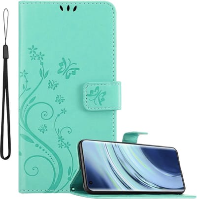 Cadorabo Hoesje geschikt voor Xiaomi Mi 11 5G in Turkoois - Beschermhoes in bloemmotief met magnetische sluiting, standfunctie en kaartsleuven Book Case Cover Etui
