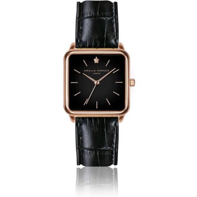 Lederen horloge voor vrouwen Amelia Parker Night Plaza Black