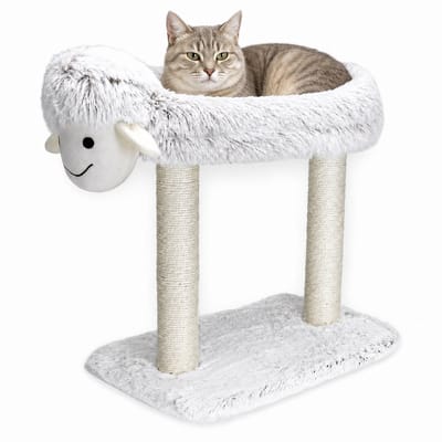 Nobleza Fluffy krabpaal - L50xB30xH50 cm - Krabmeubel - Krabpaal wit - Krabpaal voor katten - Wit / grijs