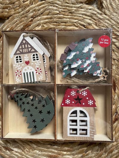 Houten Kerst / Winter hangers - Kerststdecoratie - kerstboomversiering - Christmas - Huisjes - Huis - Kerstboom - Boom - Naturel | Decoratie - Hanger - Ornamenten Versiering - Kerst tak - Feestdagen | Peuterspeelzaal - School - DH collection