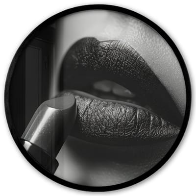 Poster in lijst Rond - Fotolijst 40x40 cm - Posters - Vrouw - Lippenstift - Zwart wit - Make up - Ronde posterlijst zwart - Decoratie - Wanddecoratie woonkamer - Muurdecoratie slaapkamer