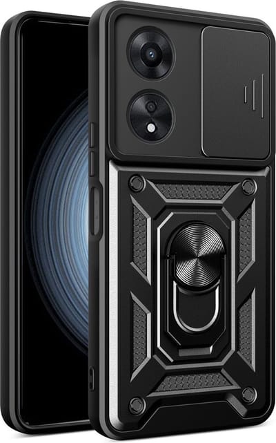 Coverup Hoesje - Geschikt voor OPPO A58 Hoesje - Coverup Armor Ring Kickstand Back Cover met Camera Shield - Zwart