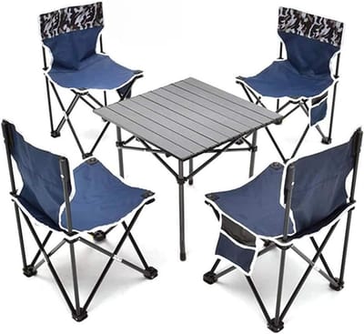 Opvouwbare picknicktafel - Kampeertafel met stoelen - Buitenactiviteiten organiseren - Lichtgewicht aluminium ontwerp - Maat M - Zilver