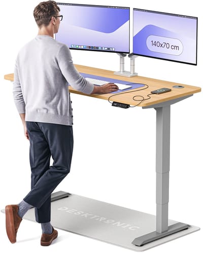 Desktronic HomePro Zit-sta Bureau Elektrisch In Hoogte Verstelbaar, 140x70cm Grijs/Eiken, Stille Dubbele Motor, Hoogte 62-126cm