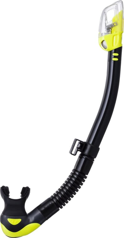 TUSA Hyperdry Elite II – Premium snorkel met droogtop systeem en hypoallergene siliconen mondstuk – Zwart/Geel – SP0101QB FY