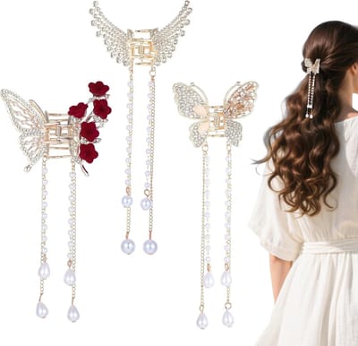 Elegante Vlinder Haarspelden Set van 3 Stuks met Kwastje - Haaraccessoires voor Vrouwen en Meisjes, Perfect voor Dagelijks Gebruik en Cadeau Ideeën