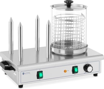 Hotdog-maker - 550 W - Royal Catering - 4 verwarmde spiesjes RCPHW 650